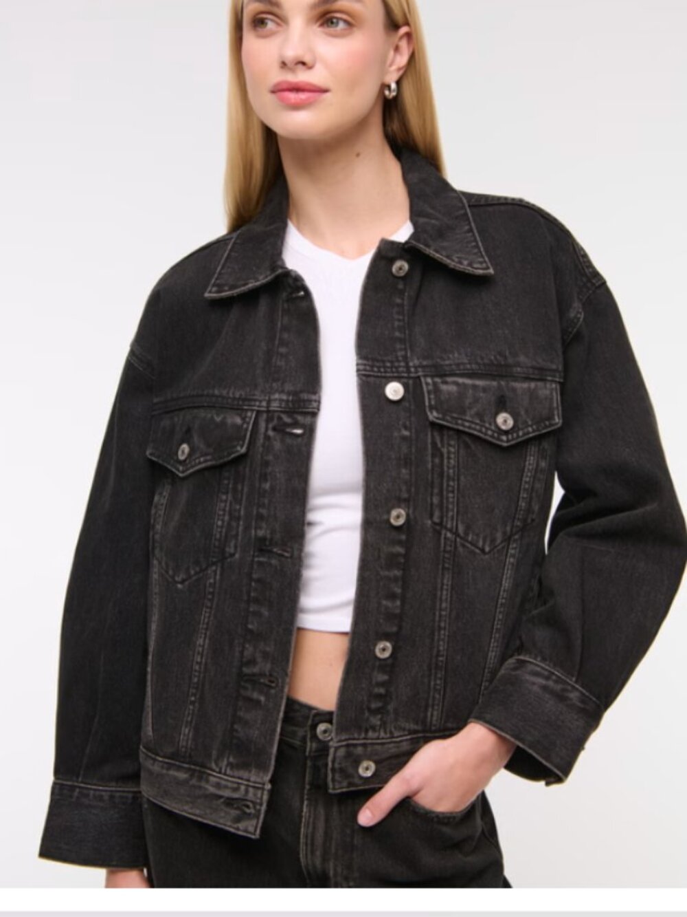 Abercrombie Oversized Distressed Denim Trucker Jacket
